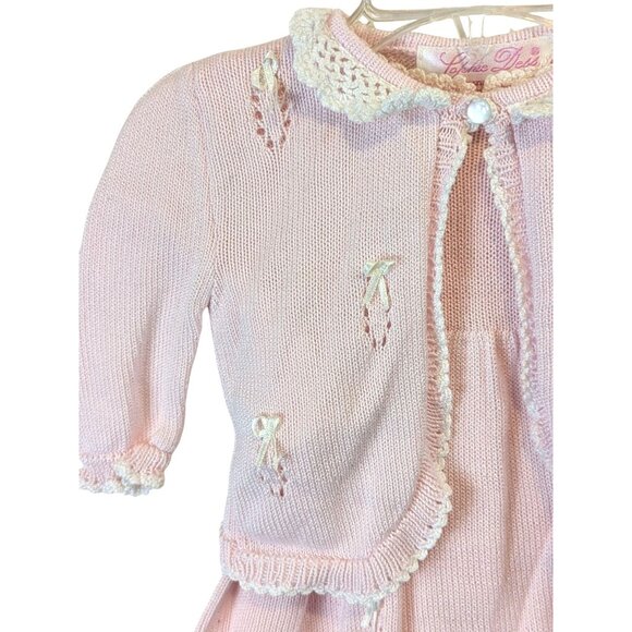 Sophie Dess Creations Paris Dress & Sweater Set Baby 3M Cotton Embroidered Pink - Picture 7 of 16